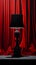 black table lamp,painted lamp, on a red velvet background, generated by AI, generative assistant.