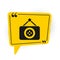Black Tailor shop icon isolated on white background. Yellow speech bubble symbol. Vector