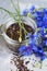 Black tea leaves and herbal blend with cornflower petals and fresh flowers