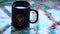 Black tea mug bulb symbol water table
