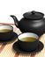 Black teapot and teacups