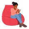 Black Teen Girl Character Engrossed In Her Smartphone, Fingers Scrolling the Screen, Navigating The Virtual World
