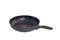 Black teflon skillet with non-stick coated surface and temperature indicator isolated on white