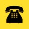 Black Telephone icon isolated on yellow background. Landline phone. Long shadow style. Vector