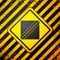 Black Textile fabric roll icon isolated on yellow background. Roll, mat, rug, cloth, carpet or paper roll icon. Warning