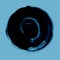 Black textured acrylic circle. Watercolour stain on blue niagara background.