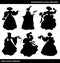 Black theatre actress silhouettes. Vintage women set. Columbine.