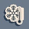 Black Thermometer with snowflake icon isolated on grey background. Long shadow style. Vector