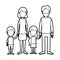 Black thick contour caricature faceless family group with parents and little kids taken hands