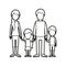 Black thick contour caricature faceless family with young parents and little girl and boy taken hands