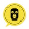 Black Thief mask icon isolated on white background. Bandit mask, criminal man. Yellow speech bubble symbol. Vector