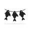 black three abstract dried fish on the rope