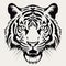 Black Tiger Head Stencil Art: Symmetrical Design With Holotone Printing