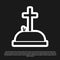 Black Tombstone with cross icon isolated on black background. Grave icon. Vector Illustration