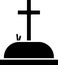 Black Tombstone with cross icon isolated on white background. Grave icon. Vector Illustration