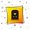 Black Tombstone with RIP written on it icon isolated on white background. Grave icon. Yellow square button. Vector