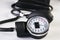 Black tonometer. Blood pressure meter