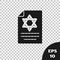 Black Torah scroll icon isolated on transparent background. Jewish Torah in expanded form. Star of David symbol. Old