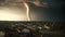 Black tornado funnel and lightning