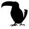 Black Toucan standing Silhouette. Free Vector. Black Bird Silhouette Against White Background No Sky.