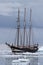 Black tourist sailing ship in Antarctic waters clogged with