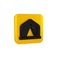 Black Tourist tent icon isolated on transparent background. Camping symbol. Yellow square button.