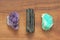 Black tourmaline, Shirl, Amethyst, Chrysoprase. Collection of na