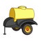 Black trailer on wheels with barrel. Agricultural machinery for watering plants.Agricultural Machinery single