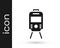 Black Tram and railway icon isolated on white background. Public transportation symbol. Vector