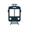 Black Tram Silhouette Icon. Stop Station Sign for City Electric Public Transport Glyph Pictogram. Streetcar in Front