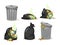 Black trash bags and garbage metal can set