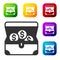 Black Treasure chest icon isolated on white background. Set icons in color square buttons. Vector