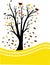 Black tree with singing birds yellow strips