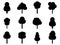 Black trees set isolated on white background. Trees with crown silhouettes. Design of tree for posters, banners and promotional