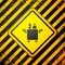 Black Trolley for food and beverages icon isolated on yellow background. Warning sign. Vector