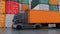 Black truck in container port