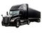 Black truck freightliner isolated on a white background, cargo truck front side view