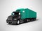 Black truck with green trailer for long trips abroad 3d render on gray background with shadow