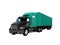 Black truck with green trailer for long trips abroad 3d render on white background no shadow