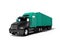 Black truck with green trailer for long trips abroad 3d render on white background with shadow