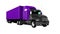 Black truck with purple trailer for long trips with goods abroad 3d render on white background no shadow