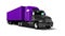 Black truck with purple trailer for long trips with goods abroad 3d render on white background with shadow