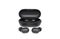 Black true wireless earbuds with power bank case on white isolated background