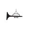 Black trumpet hanging on thread - musical instrument silhouette icon