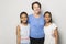 Black twin girls child with grandmother in studio white background