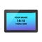 Black unbranded horizontally oriented 16:9 tablet, front view, photorealistic vector mockup