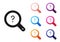 Black Unknown search icon isolated on white background. Magnifying glass and question mark. Set icons colorful. Vector