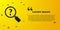 Black Unknown search icon isolated on yellow background. Magnifying glass and question mark. Vector Illustration.