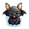 Black vampire bat on isolated background, cute sticker. Festive flying mouse. AI generated