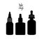 Black vape bottles silhouettes set with liquid or aroma. Electronic cigarette accessorize, icons
